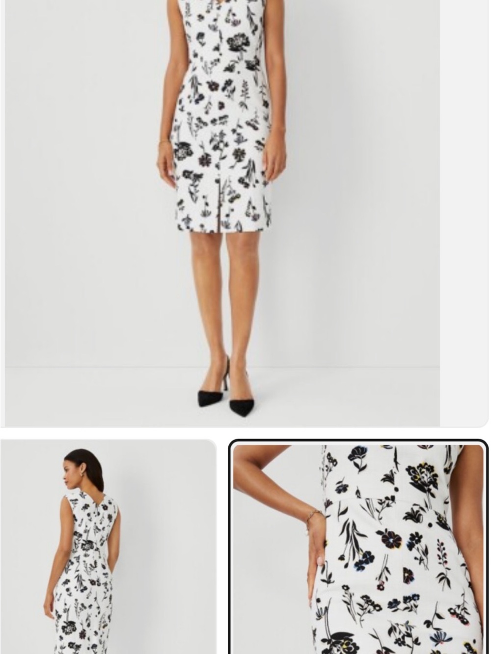 Ann Taylor White Midi Dress with Black Floral Print